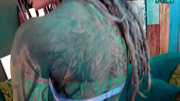Alt tattooed babe chats dirty then takes creampie from real cock