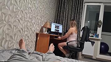 stepmom watches cock jerk then sucks hard