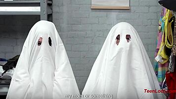 security guard fucks college ghost costume girls threesome