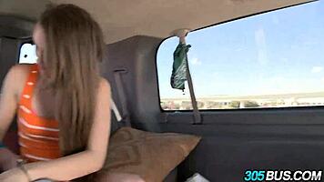 brunette slut endures massive cock pounding aboard crowded city bus