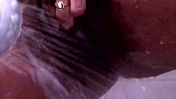 Hey, dripping wet ebony babes rip clothes in steamy shower? 🌊💦
