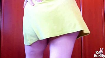 Romanian goddess struts short green dress upskirt farting tease