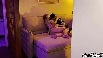 Slutty redhead craves double monster cocks in bent over menage