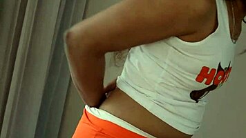 Hooters girl gets wedgie spanked by roommate in dorm domination play 🔥🍑