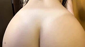 Fresh from shower, ass shaking as she rides cock hard