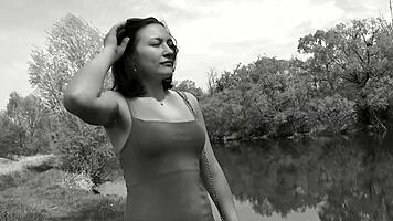 Erotic Virgin Girl's Outdoor Music Flirt in Miniskirt
