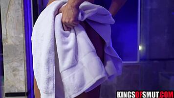 milf and young guy bang hard in steamy bathroom shower again