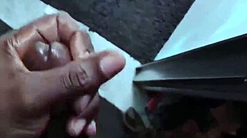 guy jerks huge black cock to quick outdoor cum