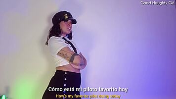 Latina Pilot Tease Masturbates Wet Pussy with Dildo Before Flight