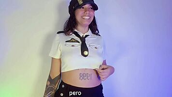 Latina Pilot Tease Masturbates Wet Pussy with Dildo Before Flight