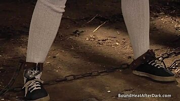 naughty mistress teases chained slave during intense homecoming play session