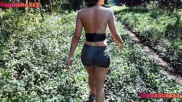 blonde's perfect bikini tan ass fucked in woods till mouthful cum with perky pierced nipples