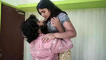 horny desi couple kisses passionately on bed while playing with her cute ass