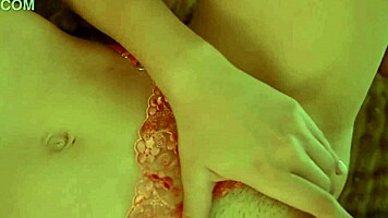 milk drips over slim petite body with small natural tits cozy on bed