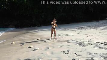 Hot brunette stranger gives deep sloppy blowjob on beach trailer