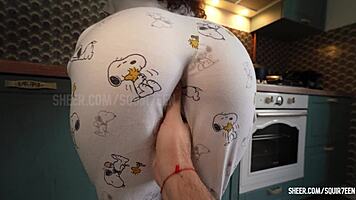 Petite Curvy Brunette Resists Kitchen Temptation No More