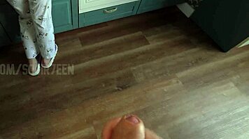 Petite Curvy Brunette Resists Kitchen Temptation No More