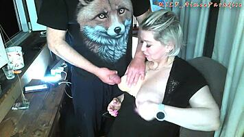 check out the old guy groping her big tits before she slurps his cock