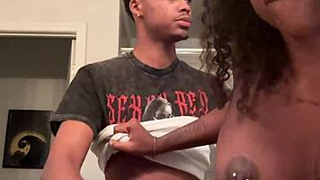 Ebony fucks her muscular landlord hard