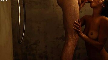 Horny man spies on wife masturbating in shower and joins