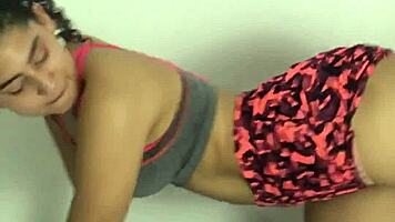 latina with big curves does exercise then gets taken hard