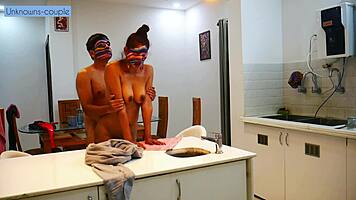Sexy wife cheating husband for young homecook