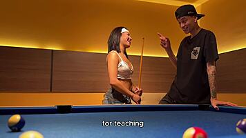 University friend learns billiards leading to passionate encounter