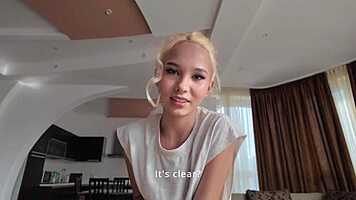 Small asian ass gets to know european dick