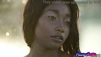Ebony Teen Shows Sweaty Pussy Outdoors