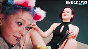 Femdom catplay lesson dominatrix trains tattooed kitty