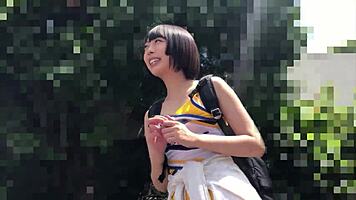 japanese cheerleader does fake video shoot in bed