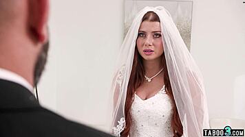 Nervous Teen Bride Calms On Groomsman Cock