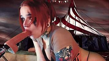 redhead cosplayer gives deep passionate throat blowjob