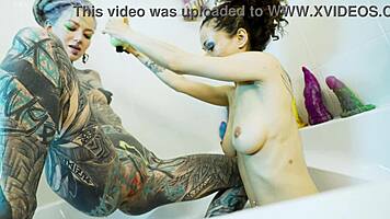 extreme fisting and prolapse in bathtub with massive squirt