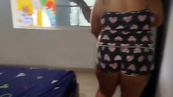 curvy latina shows big ass while cleaning