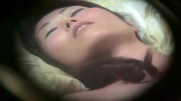 Horny japanese teen rubs pussy outdoors