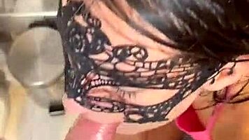 Wet clothed shower leads to deepthroat