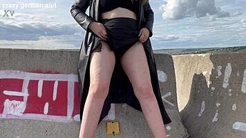 hot female exhibitionist masturbates on the road