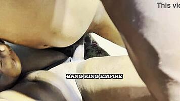 Naughty ebony girlfriend enjoys creampie handjob