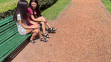 two beauties seduce guys outdoors for public sex
