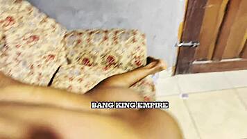Naughty ebony girlfriend enjoys creampie handjob