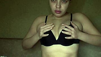 A young amateur with nipple clamps sucks a dirty toy