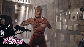 Naughty angel young turns up the heat with leather twerking and solo finish