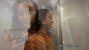Thick Ebony Roommate Rides Hard In Bathroom