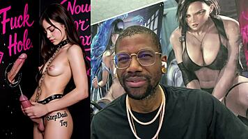 Transgender ebony cums all over herself