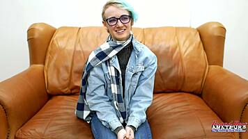 Slim blonde coed uses toys for squirting fun