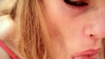 young latina gives sloppy red lipstick blowjob