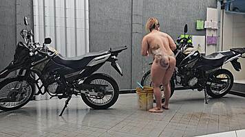 Married woman works naked at car wash