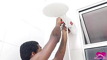 interracial couple enjoys time under the shower