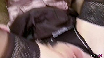 Blonde teen bitch in nylon stockings gets no condom fuck